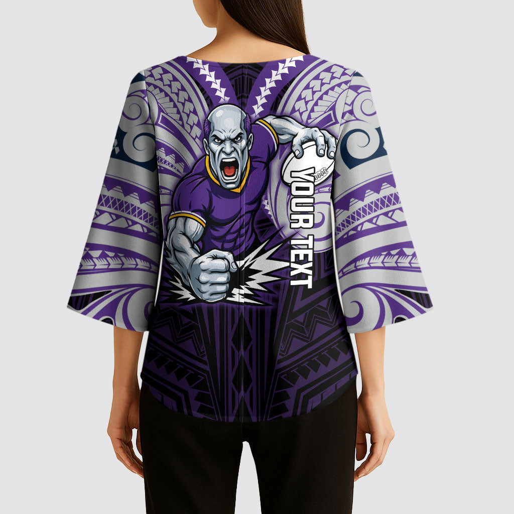 Custom Melbourne Storm Kimono Sleeve Blouse Lightning Warrior Polynesia Islander Rugby Mascot
