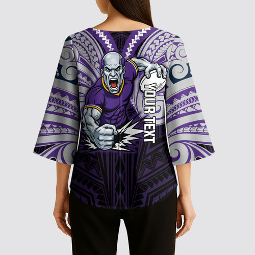 Custom Melbourne Storm Kimono Sleeve Blouse Lightning Warrior Polynesia Islander Rugby Mascot