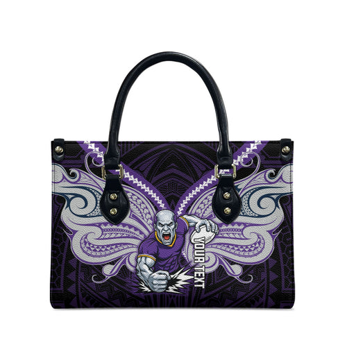 Custom Melbourne Storm Leather Bag Lightning Warrior Polynesia Islander Rugby Mascot