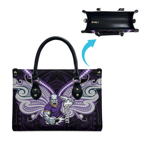 Custom Melbourne Storm Leather Bag Lightning Warrior Polynesia Islander Rugby Mascot