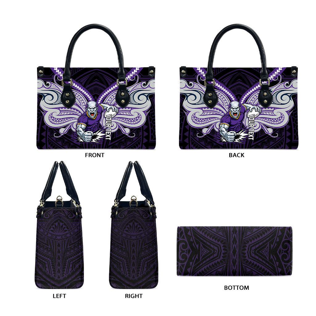 Custom Melbourne Storm Leather Bag Lightning Warrior Polynesia Islander Rugby Mascot