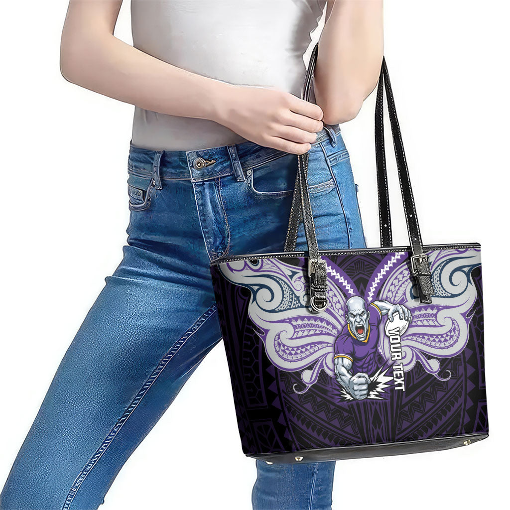 Custom Melbourne Storm Leather Tote Bag Lightning Warrior Polynesia Islander Rugby Mascot