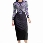 Custom Melbourne Storm Long Sleeve Bodycon Dress Lightning Warrior Polynesia Islander Rugby Mascot