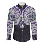 Custom Melbourne Storm Long Sleeve Button Shirt Lightning Warrior Polynesia Islander Rugby Mascot