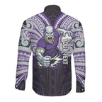 Custom Melbourne Storm Long Sleeve Button Shirt Lightning Warrior Polynesia Islander Rugby Mascot