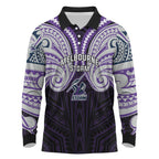 Custom Melbourne Storm Long Sleeve Polo Shirt Lightning Warrior Polynesia Islander Rugby Mascot
