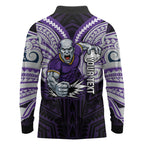 Custom Melbourne Storm Long Sleeve Polo Shirt Lightning Warrior Polynesia Islander Rugby Mascot