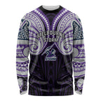 Custom Melbourne Storm Long Sleeve Shirt Lightning Warrior Polynesia Islander Rugby Mascot
