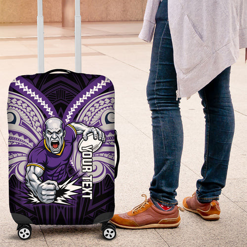 Custom Melbourne Storm Luggage Cover Lightning Warrior Polynesia Islander Rugby Mascot