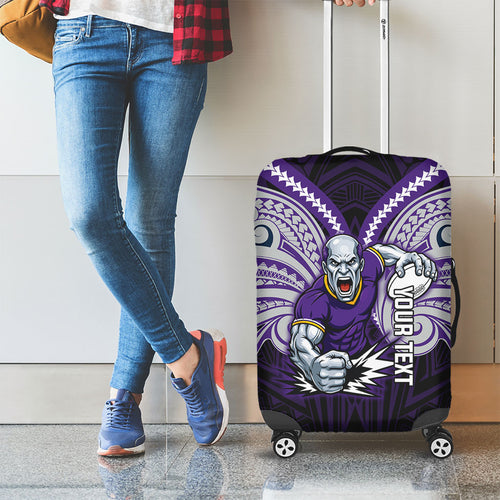 Custom Melbourne Storm Luggage Cover Lightning Warrior Polynesia Islander Rugby Mascot