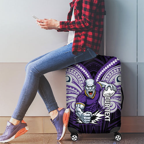 Custom Melbourne Storm Luggage Cover Lightning Warrior Polynesia Islander Rugby Mascot
