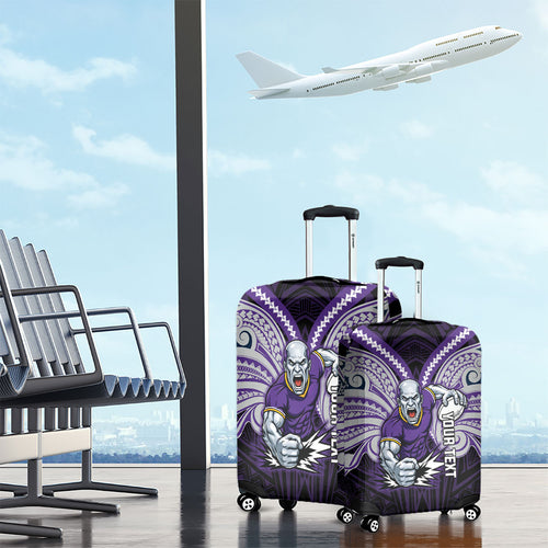 Custom Melbourne Storm Luggage Cover Lightning Warrior Polynesia Islander Rugby Mascot