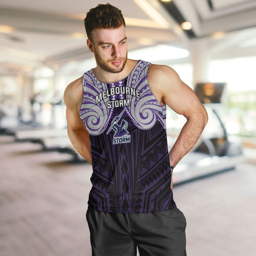 Custom Melbourne Storm Men Tank Top Lightning Warrior Polynesia Islander Rugby Mascot
