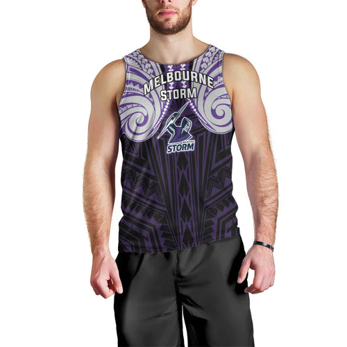 Custom Melbourne Storm Men Tank Top Lightning Warrior Polynesia Islander Rugby Mascot