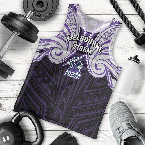 Custom Melbourne Storm Men Tank Top Lightning Warrior Polynesia Islander Rugby Mascot