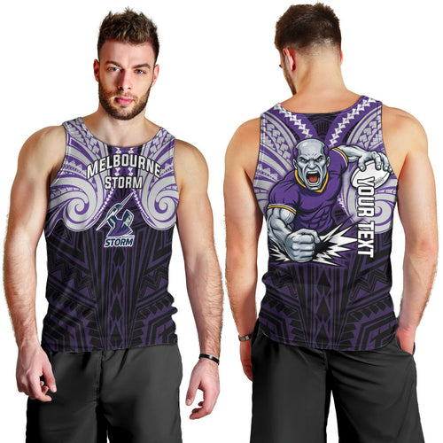 Custom Melbourne Storm Men Tank Top Lightning Warrior Polynesia Islander Rugby Mascot