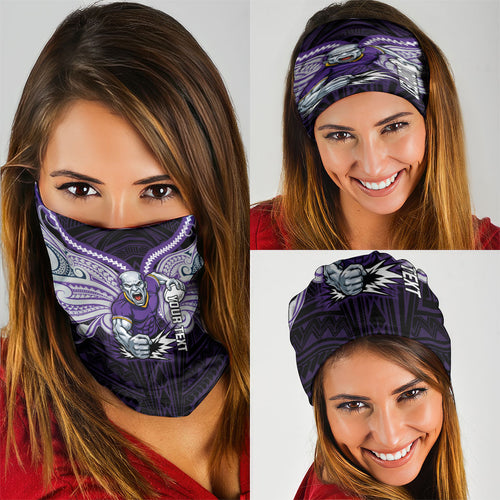 Custom Melbourne Storm Neck Gaiter Lightning Warrior Polynesia Islander Rugby Mascot