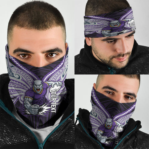 Custom Melbourne Storm Neck Gaiter Lightning Warrior Polynesia Islander Rugby Mascot