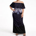 Custom Melbourne Storm Off Shoulder Maxi Dress Lightning Warrior Polynesia Islander Rugby Mascot