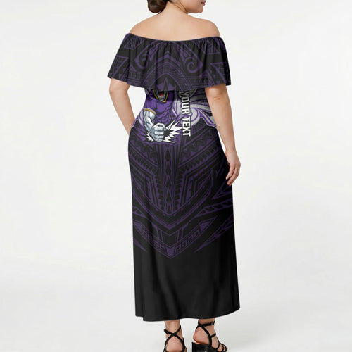Custom Melbourne Storm Off Shoulder Maxi Dress Lightning Warrior Polynesia Islander Rugby Mascot