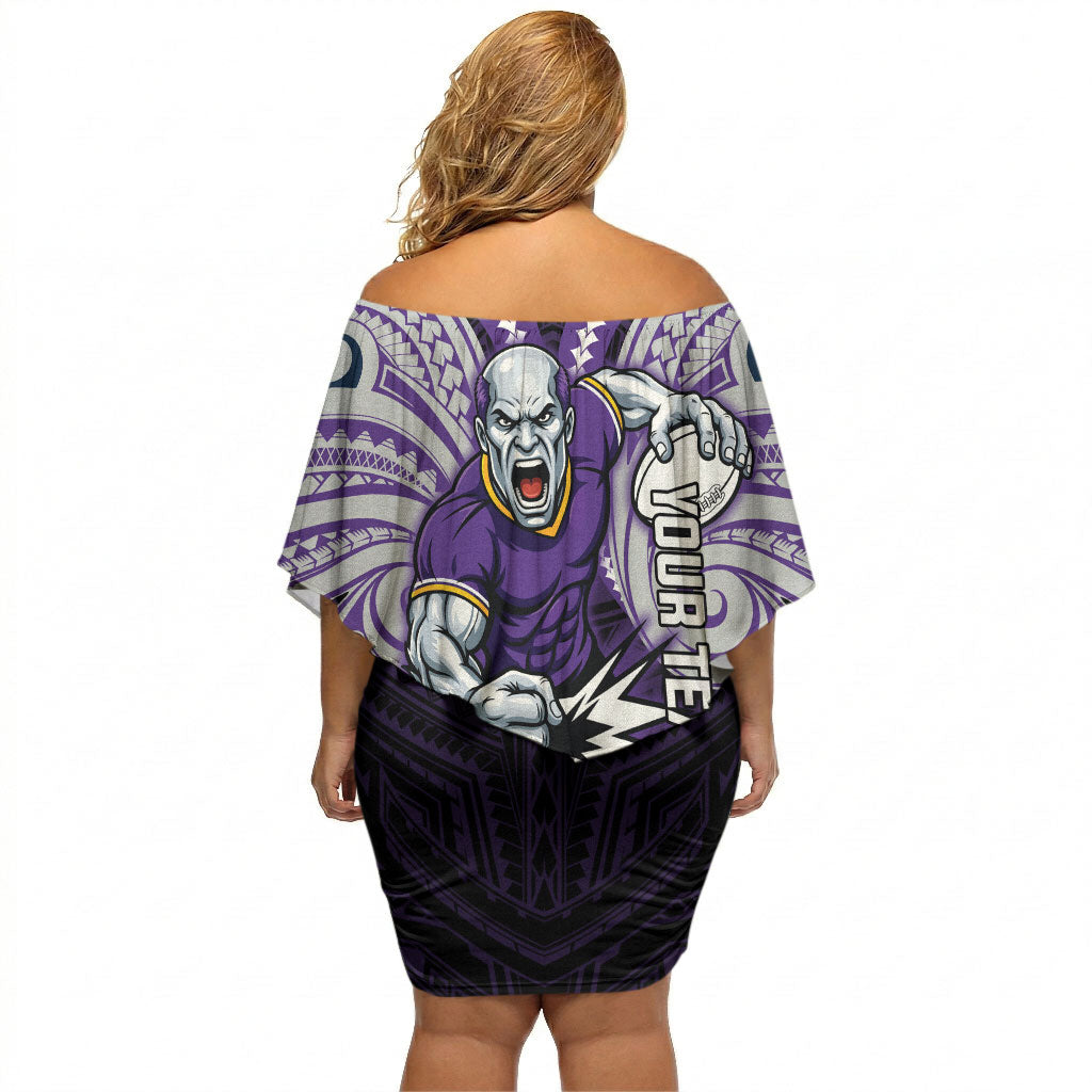 Custom Melbourne Storm Off Shoulder Short Dress Lightning Warrior Polynesia Islander Rugby Mascot