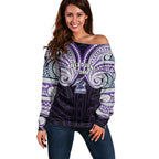 Custom Melbourne Storm Off Shoulder Sweater Lightning Warrior Polynesia Islander Rugby Mascot