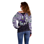 Custom Melbourne Storm Off Shoulder Sweater Lightning Warrior Polynesia Islander Rugby Mascot