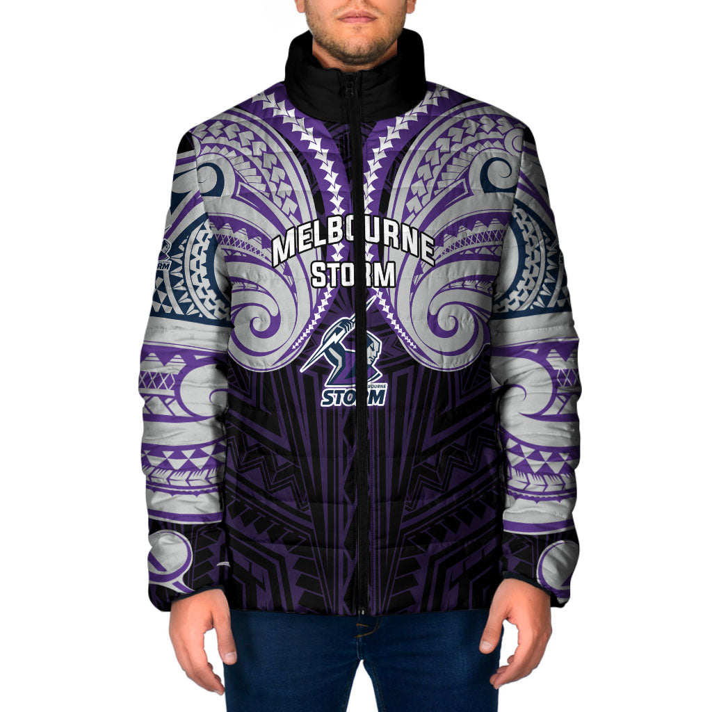 Custom Melbourne Storm Padded Jacket Lightning Warrior Polynesia Islander Rugby Mascot