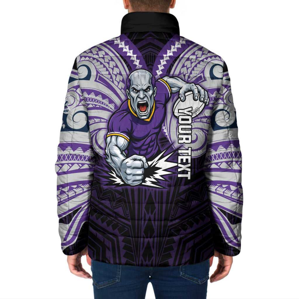 Custom Melbourne Storm Padded Jacket Lightning Warrior Polynesia Islander Rugby Mascot