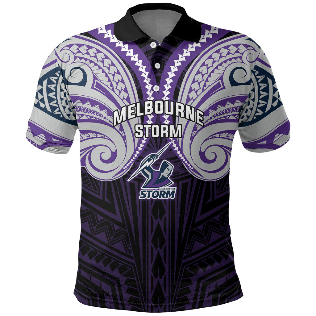 Custom Melbourne Storm Polo Shirt Lightning Warrior Polynesia Islander Rugby Mascot