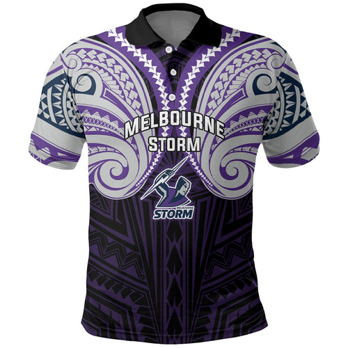 Custom Melbourne Storm Polo Shirt Lightning Warrior Polynesia Islander Rugby Mascot