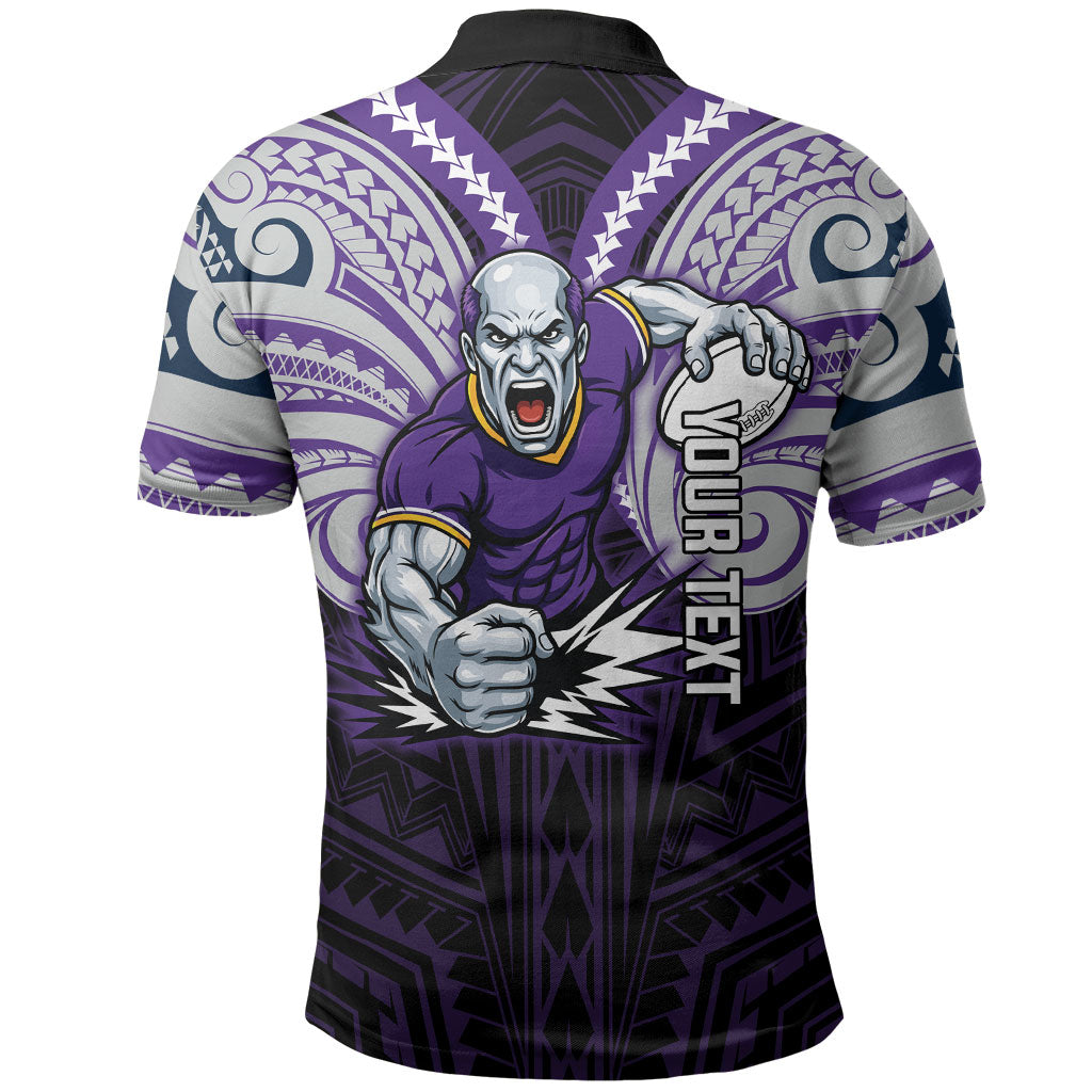 Custom Melbourne Storm Polo Shirt Lightning Warrior Polynesia Islander Rugby Mascot