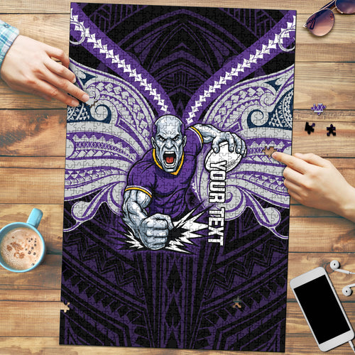 Custom Melbourne Storm Puzzle Lightning Warrior Polynesia Islander Rugby Mascot