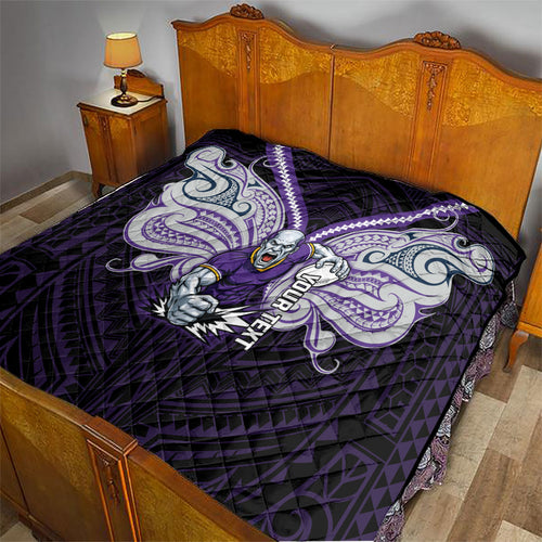 Custom Melbourne Storm Quilt Lightning Warrior Polynesia Islander Rugby Mascot