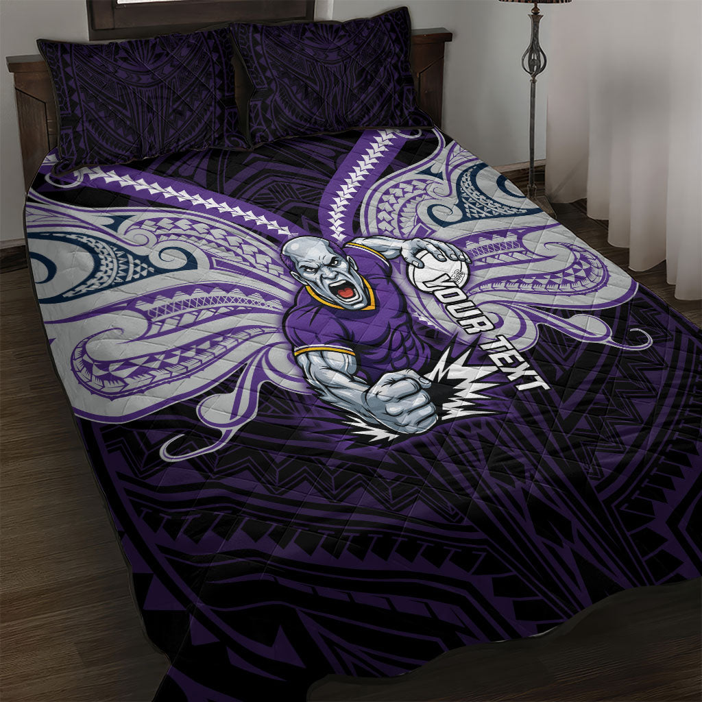 Custom Melbourne Storm Quilt Bed Set Lightning Warrior Polynesia Islander Rugby Mascot