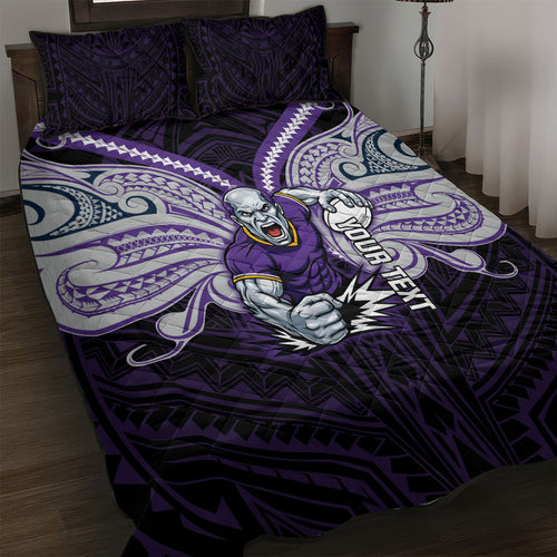 Custom Melbourne Storm Quilt Bed Set Lightning Warrior Polynesia Islander Rugby Mascot