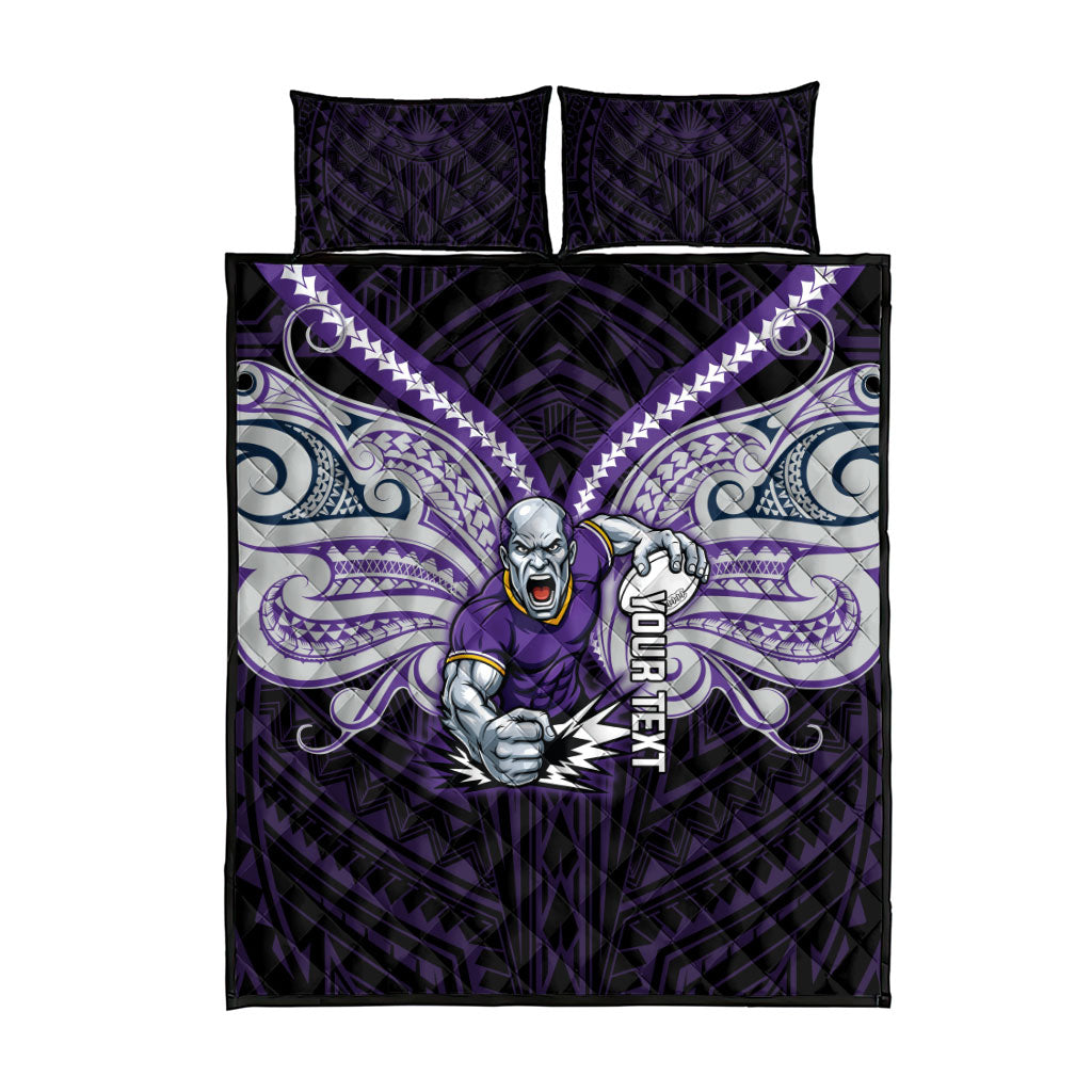 Custom Melbourne Storm Quilt Bed Set Lightning Warrior Polynesia Islander Rugby Mascot