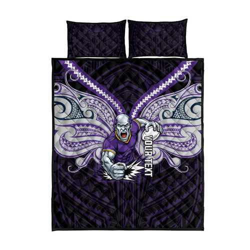 Custom Melbourne Storm Quilt Bed Set Lightning Warrior Polynesia Islander Rugby Mascot