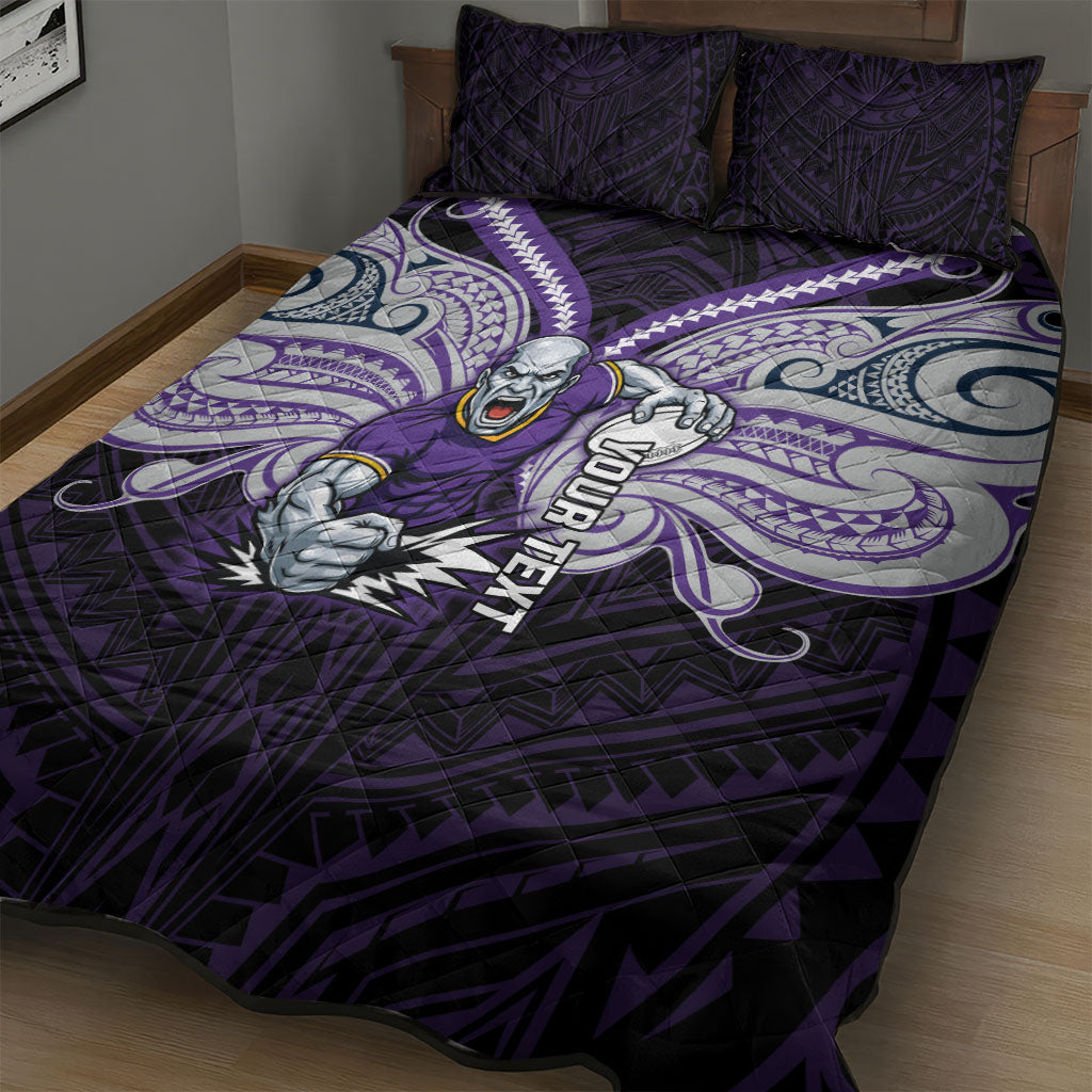 Custom Melbourne Storm Quilt Bed Set Lightning Warrior Polynesia Islander Rugby Mascot