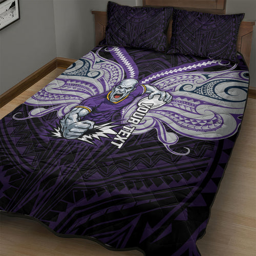 Custom Melbourne Storm Quilt Bed Set Lightning Warrior Polynesia Islander Rugby Mascot