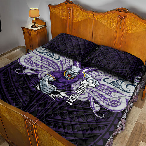 Custom Melbourne Storm Quilt Bed Set Lightning Warrior Polynesia Islander Rugby Mascot
