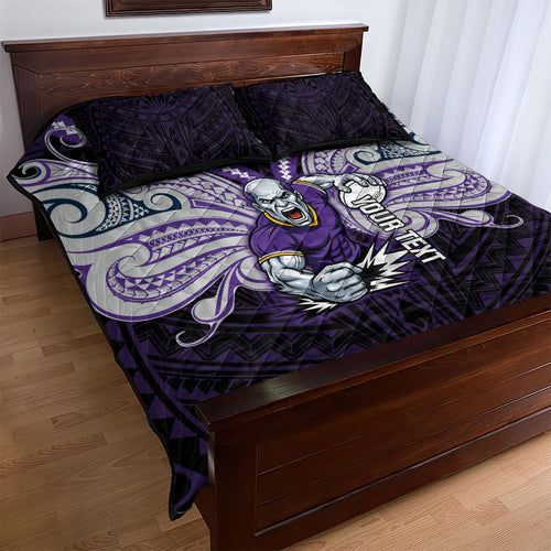 Custom Melbourne Storm Quilt Bed Set Lightning Warrior Polynesia Islander Rugby Mascot