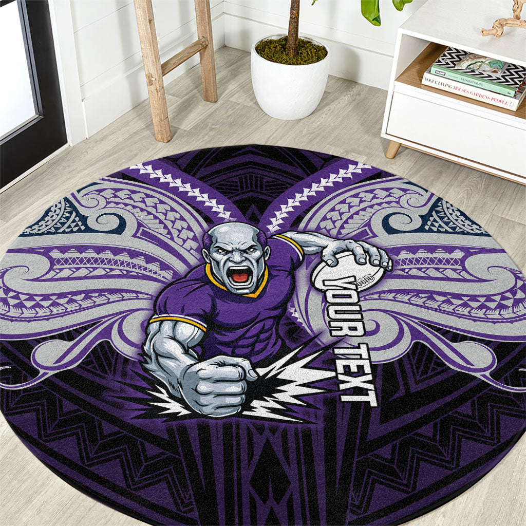 Custom Melbourne Storm Round Carpet Lightning Warrior Polynesia Islander Rugby Mascot