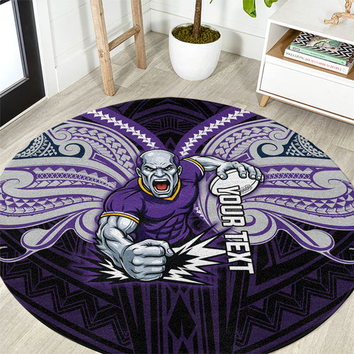 Custom Melbourne Storm Round Carpet Lightning Warrior Polynesia Islander Rugby Mascot