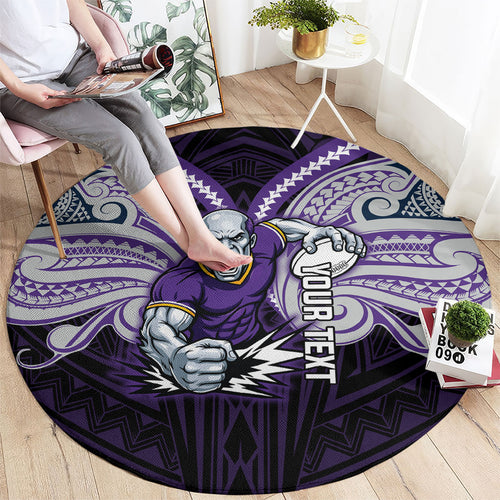 Custom Melbourne Storm Round Carpet Lightning Warrior Polynesia Islander Rugby Mascot