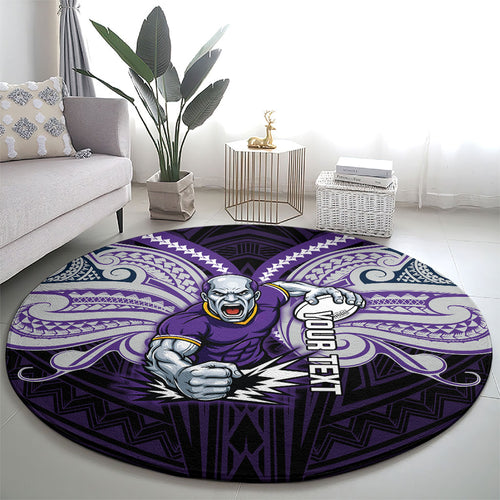 Custom Melbourne Storm Round Carpet Lightning Warrior Polynesia Islander Rugby Mascot