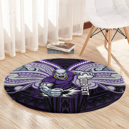 Custom Melbourne Storm Round Carpet Lightning Warrior Polynesia Islander Rugby Mascot