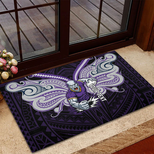 Custom Melbourne Storm Rubber Doormat Lightning Warrior Polynesia Islander Rugby Mascot