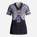 Custom Melbourne Storm Scrub Top Lightning Warrior Polynesia Islander Rugby Mascot