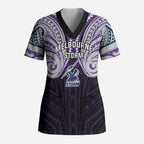 Custom Melbourne Storm Scrub Top Lightning Warrior Polynesia Islander Rugby Mascot
